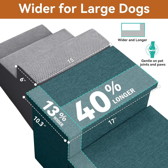 Сходинки для собак, 58,4 см, 4-ступеневі, широкі, для високих ліжок/вікон, складані, для собак та котів (зелені)