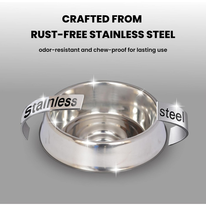 ICONIC PET Миска для собак та котів 900 мл з нержавіючої сталі, антиковзаюча, безшумна, для 4 чашок, з унікальним дизайном та гумовим дном (16 oz)