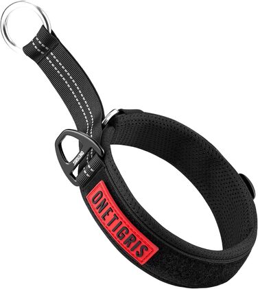 Нашийник для собак OneTigris Zug-Stopp, м'який з широкою підкладкою, з світловідбиваючими елементами, чорний, XL (для середніх та великих собак)
