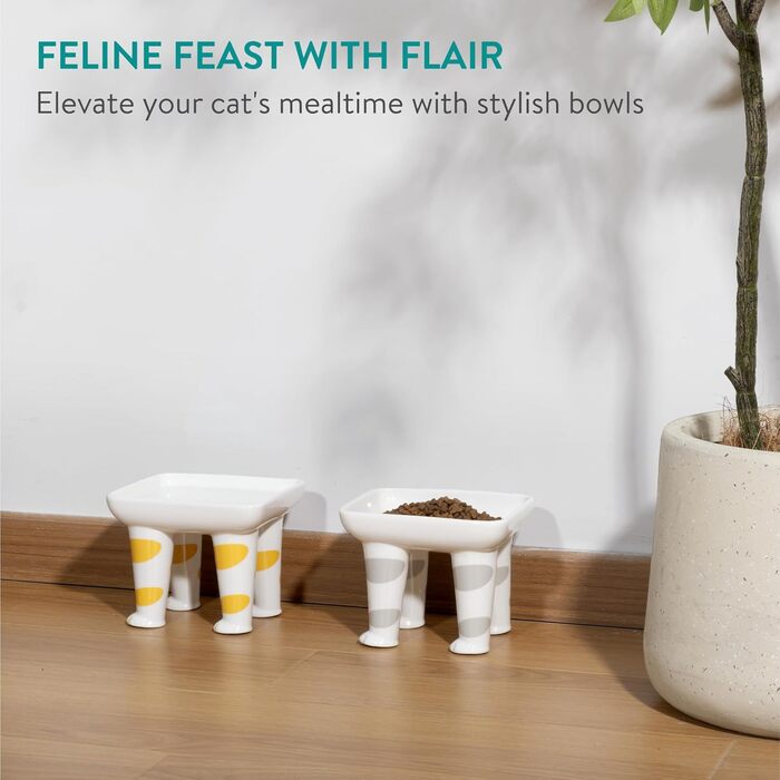 Набір мисок для котів Navaris 2 шт. - 400 мл - підняті миски для котів - станція годування - дизайн лапки