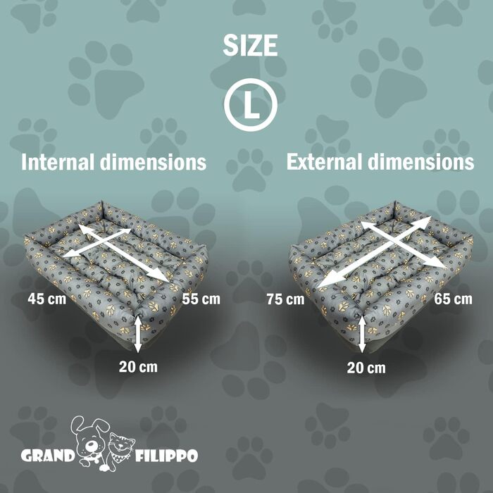 Водонепроникне ліжко для собак - ліжка для маленьких та великих собак - ліжко для собак з неслизьким дном - собачий кошик, собачий лежак 75x65x20 Великий слід