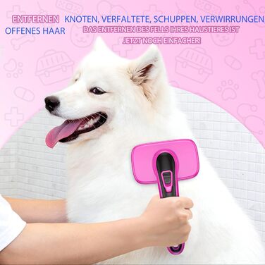 Щітка для собак, котів та домашніх тварин, самоочисна, проти підшерстка та відмерлого хутра, зменшує випадання шерсті, делікатна до шкіри, для великих, середніх та маленьких собак та котів, рожева