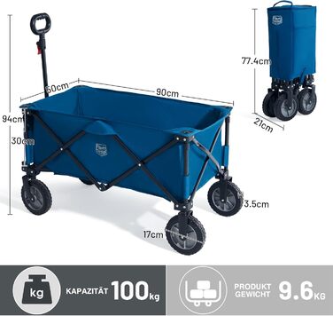 Возик вантажний Timber Ridge XXL, складаний, з кишенею та тримачем для напоїв, для саду, кемпінгу, покупок (Блакитний)