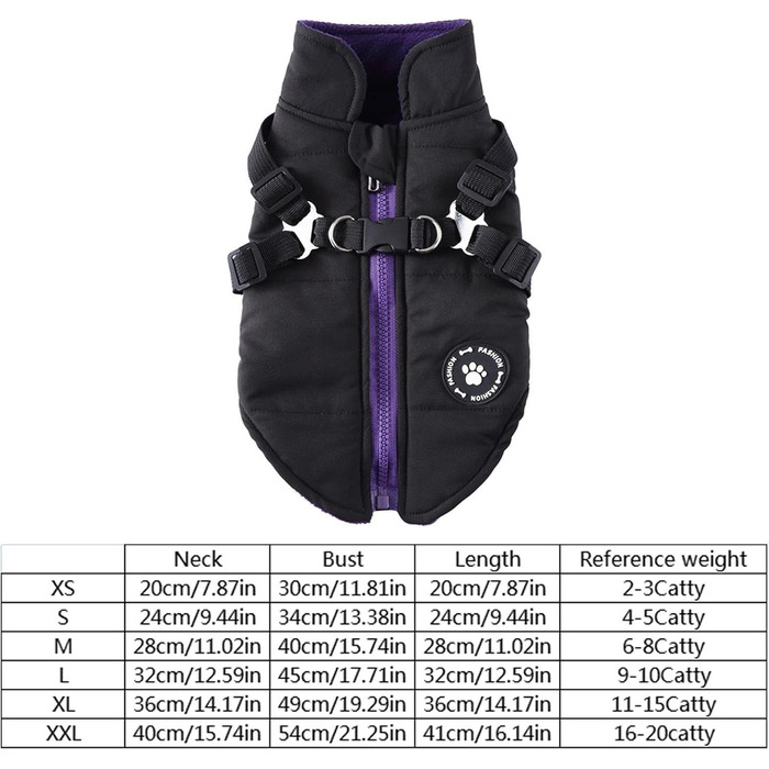 Теплий зимовий одяг для собак: жилет та куртка з інтегрованим шлейкою, водонепроникний костюм Baumwolle (Чорний, XL)