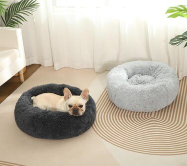 М'яке ліжко для собак та котів у вигляді пончика, плюшеве, кругле, 58 см, темно-сіре