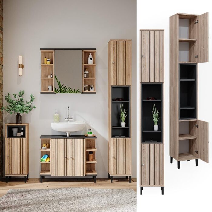 Пенал для ванної Vicco Aquis Sonoma, 30x81,8 см, шафа для ванної кімнати