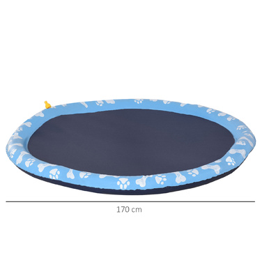 PawHut Splash Sprinkler Pad 170 см Водний килимок для собак, протиковзкий відкритий ПВХ синього кольору, чудово підходить для літніх розваг у саду