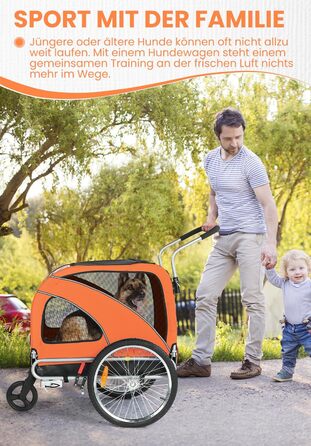 SEPNINE® Причіп для собак XL 2-в-1, велосипедний та візок для собак до 40 кг, складний з гальмами та з'єднувачем для середніх та великих собак - Синій (Помаранчевий)