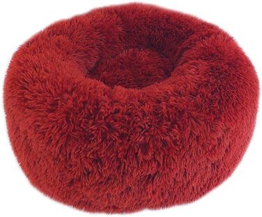 М'яке ліжко для домашніх тварин, ліжко-пончик з розкішним хутром, кругле або овальне ліжко для собак і котів, тепле гніздо, ліжко для котів і маленьких собак (100 см, червоне)