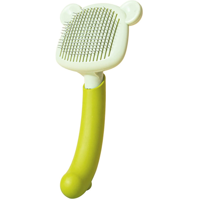 Самоочищувана щітка для вичісування шерсті у формі ведмедика. Покращує кровообіг, легко чиститься. Підходить для всіх типів шерсті, котів та собак з довгою шерстю. Зелена.