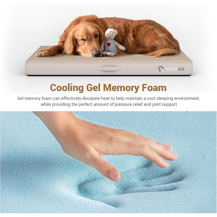 Ортопедичне ліжко для собак великих порід, 8,9 см гелевий пінопласт з пам'яті, міцний фланелевий матеріал, знімний чохол та водонепроникний наповнювач, антиковзаюче покриття (119 x 74 x 9 см, Бежевий)