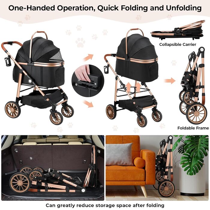 Візок для собак Mamizо 4-в-1, до 25 кг, з амортизаторами, складний, чорний