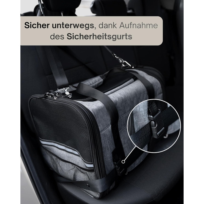 Транспортна сумка для котів та собак Petula Katzentasche & Hundetasche – сіра, до 13 кг, складна, з підстилкою та вентиляцією