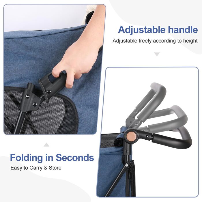 Трансформер для собак великих порід AESRAOU: візок-переноска з 4 колесами, регульована ручка, подвійна місткість, візок-джаггер з передніми дверцятами (Marine)