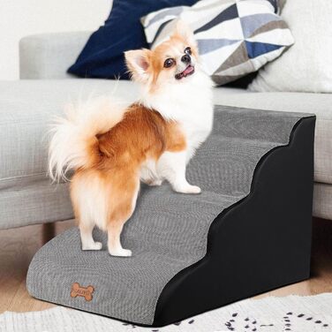Сходинки для собак Caliyo: 2 сходинки, для маленьких собак та котів, 26 см, знімний чохол та протиковзка підставка, для ліжка, дивану та авто (55×40×26cm), сірі