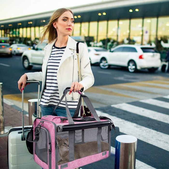 Транспортна переноска для котів та собак PETCUTE, рожева, 9 кг, складна, з плечовим ременем, для подорожей та кемпінгу