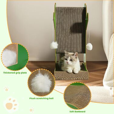 Кігтеточка YEMOO для котів, двостороння з картону, T-подібна, вертикальна, для захисту стін та диванів, з 3 сизалевих кульок та 2 плюшевих іграшок
