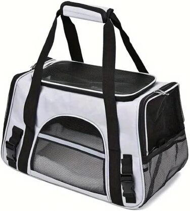 Сумка-переноска для котів та собак, до 6,8 кг, схвалена авіаперевізниками, складна та пральна, для дому, відпочинку та подорожей (Чорний / Сірий)