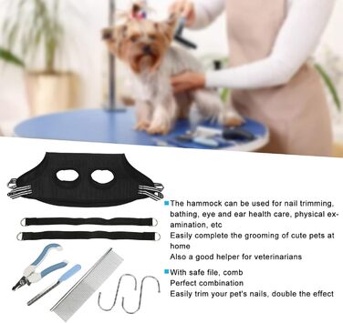 Гамак для грумінгу собак EVTSCAN, чорний, S. З набором для догляду за тваринами: щітка для вичісування та ножиці для стрижки нігтів