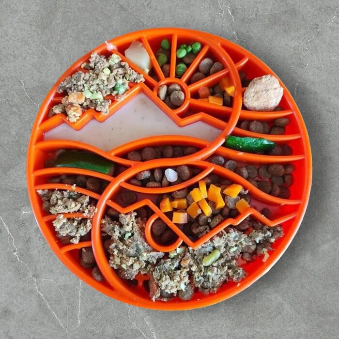 SodaPup Bones eMat – довговічний килимок-годівниця для тварин з нетоксичного, безпечного для домашніх тварин, харчового гуму. Стимулює розум, запобігає переїданню, сприяє свіжому диханню. (Один розмір, eTray Yin Yang Burnt Orange)