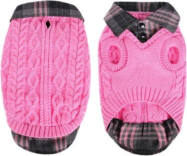 Теплий собачий светр CITE TOILE з візерунком у клітинку, комір-стійка та отворами для повідка – зимовий одяг для собак маленьких, середніх та великих порід, котячий светр на Різдво, Рожевий, XL