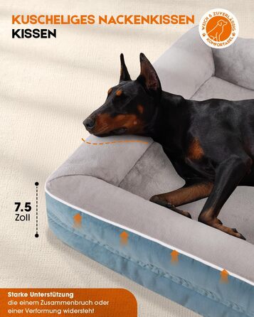 Ортопедичне ліжко для собак XL, корзина для собак, що можна прати, з яєцеподібною піною, водонепроникний диван для собак з неслизьким дном та чотиристоронньою подушкою (117x76x19 см, блакитний)