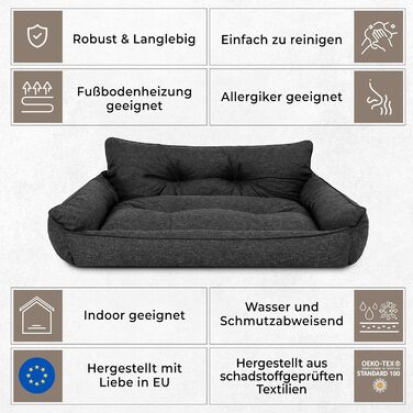 Лежанка для собак Joker Gesteppt: велика, середня, маленька - лежанка-кошик, лежанка-софа для собак різних розмірів. Розміри: L - 106 x 80 см, S - 64 x 49 см. Матеріал: штучна замша. Легко чиститься.