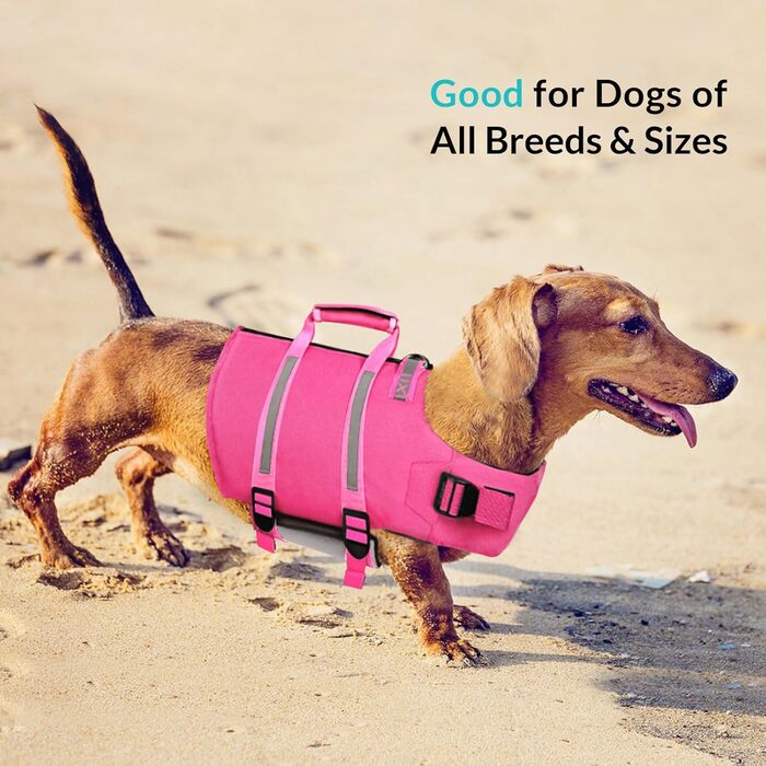 Жилет для плавання собак Queenmore XL, рятувальний жилет для собак, жилет для собак, плавання, човнові прогулянки, для цуценят, легкий, регульований, світловідбиваючий, з задньою блискавкою, рятувальний ручка, X-Large, фуксія