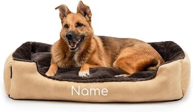 Килимок для собак Lionto з двостороннім подушкою та нековзною основою, міцний лежак для домашніх тварин з глибоким входом, підходить для собак та котів будь-якого віку, 50x37 см, м'який лежак для собак, (Д 90 x Ш 70 x В 20 см (з іменним нанесенням), бежев
