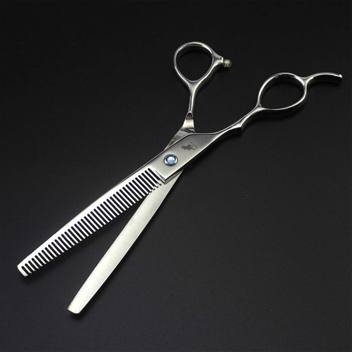 Професійна шерстьрізальна ножиця для грумінгу котів та собак, 18 см, для лівшів, високоякісна сталь, прямий зріз, з гребінцем