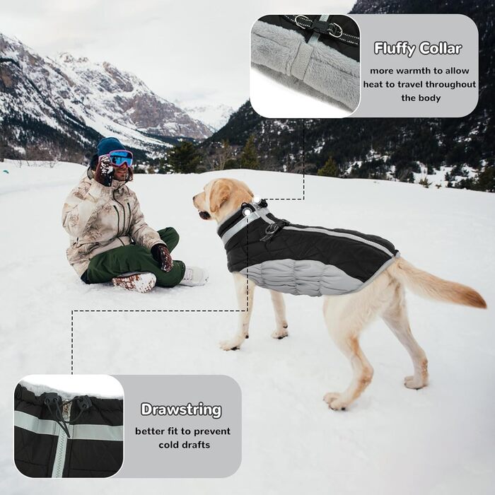 Водонепроникний зимовий теплий одяг для собак, куртка для собак, теплий зимовий одяг для собак, підкладка, одяг для чихуахуа (Чорний S) S Чорний