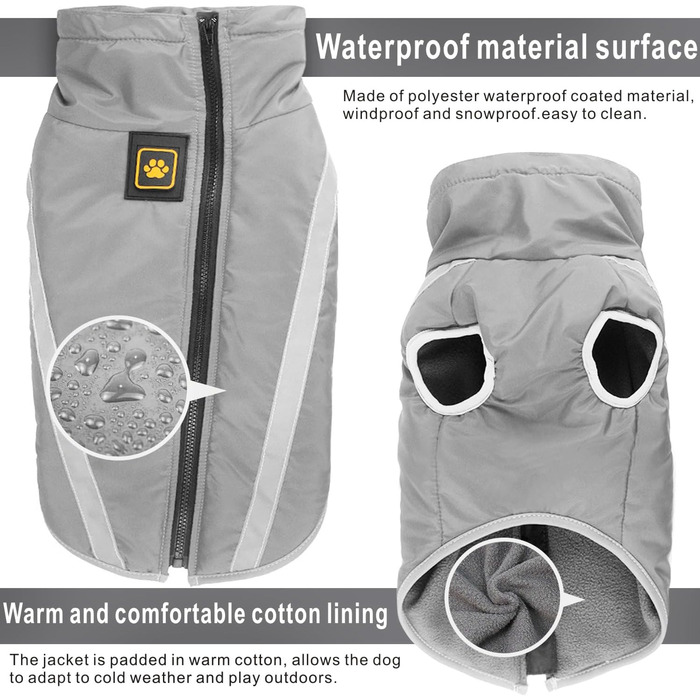 Водонепроникні куртки для собак, зимові теплі одяг для тварин, куртки для собак, одяг для собак, світловідбиваючий одяг, жилет для цуценят з шлейкою, отвір для маленьких, середніх та великих собак (Сірий, 2XL)