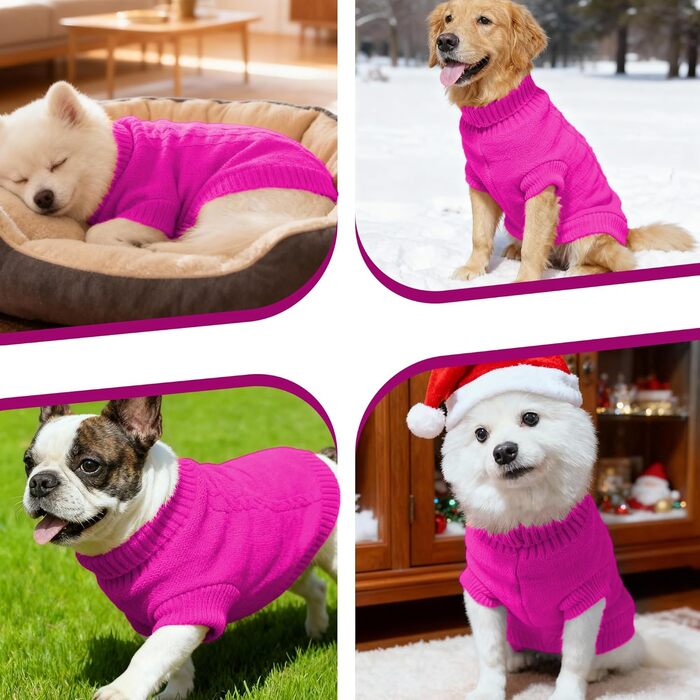 Вовняний пуловер для собак з коміром-горловиною, теплий та м'який, зимовий одяг для собак та котів, червоний, розмір M (12', 14', Рожево-червоний)