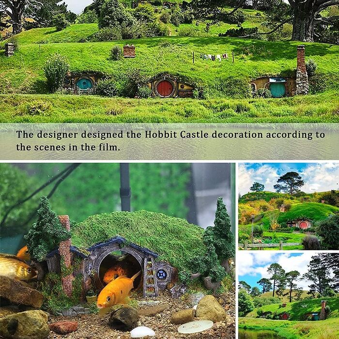 Декорація для акваріума Hobbit – декоративний будиночок для риб, з потайним отвором, для ландшафтного дизайну, фоновий елемент, велика декор-бокс