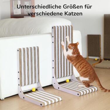 Котячий когтеточка FUKUMARU L-подібної форми, 68 см, з візерунком смуг, з іграшкою, для стіни та кута, з міцного картону