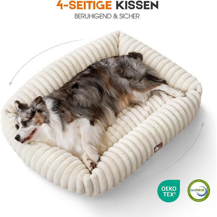 Ортопедичний лежак для собак великих порід, лежанка для собак XL, з м'якою подушкою для шиї, знімний та пральний килимок, з ручками (Бежевий, 109 * 76 * 20 см)