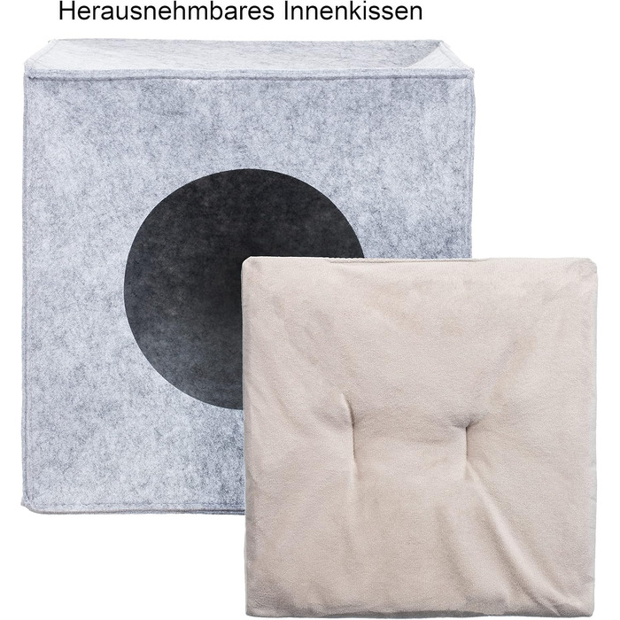 Кішка/Собака: Хатинка з фетру 33x33x33 см, м'яке ліжко з подушкою, складана, сірого кольору