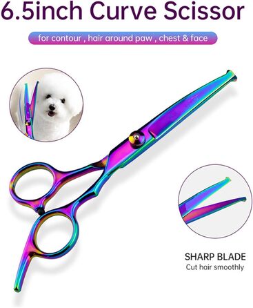 Набір ножиць для грумінгу собак 6-в-1: прямі, зігнуті, для стрижки та розрідження шерсті