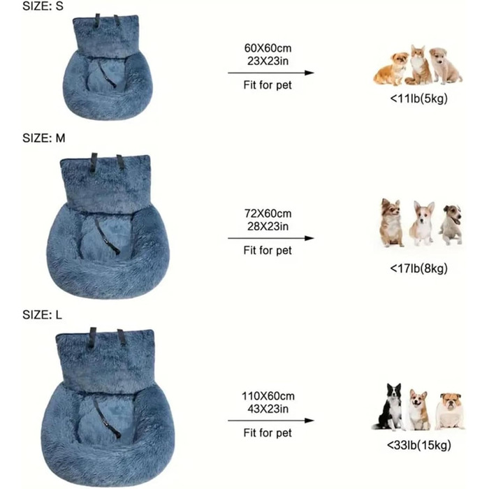 Автокрісло для собак, лежанка для собак у машину, автолежанка для тварин, автокошик для собак, автокрісло для маленьких, середніх та великих собак, сірий колір, розмір M