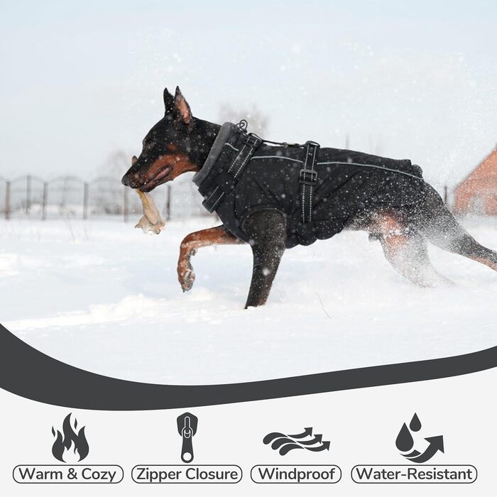 Зимовий теплий одяг для собак PUMYPOREITY: чорна куртка з інтегрованою мискою (Large)