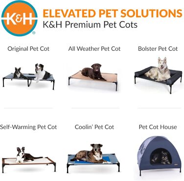 Підвищене собаче ліжко K&H Pet Products для вулиці, дитяче ліжко, гамак для великих собак, сірий/чорний, з металевим каркасом, складна конструкція