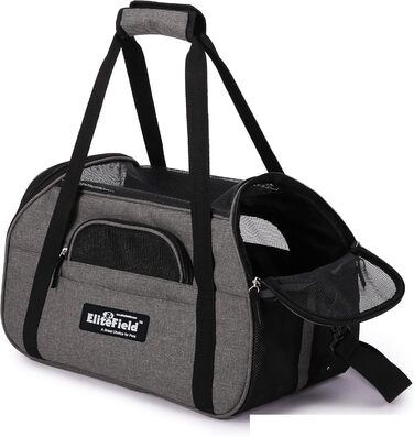 Транслювач для тварин EliteField, XL, для собак, котів, цуценят, схвалений авіакомпаніями, м'які бокові стінки, сірий