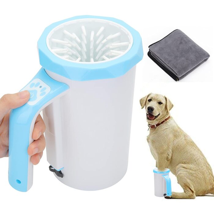 Електричний очищувач лап для собак PJDDP: силіконовий скребок для лап з рушником, портативний для великих і середніх собак, синій