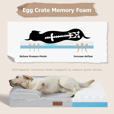 Ортопедичне ліжко для собак середніх порід - Водонепроникне ліжко для тварин з піною-пам'яттю знімний, пральний чохол, антиковзаюче ліжко-софа для собак середнього розміру (M, Сірий) 86.4 x 91.4 x 16.5 см