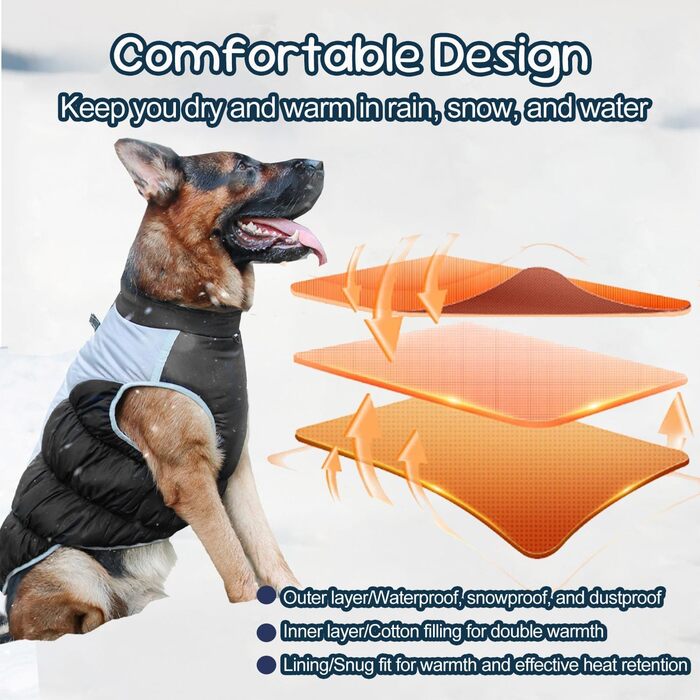 Зимовий теплий пуховик для великих собак XL - червоний, для захисту від снігу, з відбиваючими елементами, зручний воротник-стійка