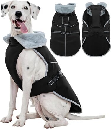 Куртка для собак Kuoser, тепла, водонепроникна флісова, чорна (3XL)