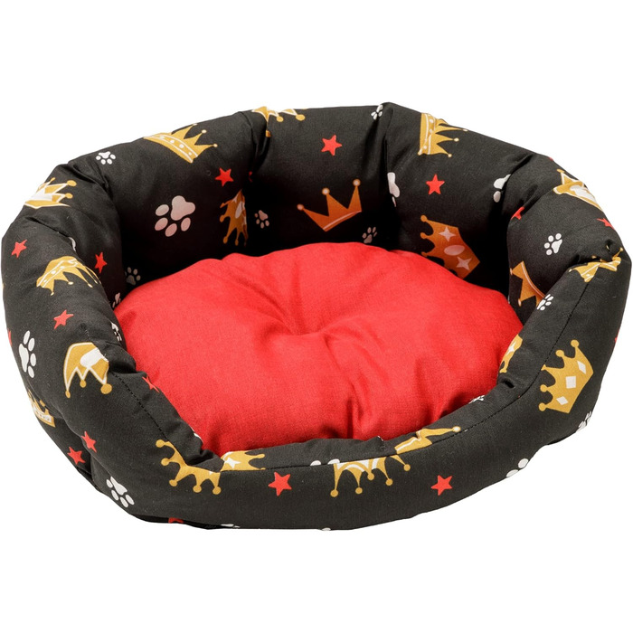 Baroni: М'яке кругле ліжко для собак та котів, 45x55 см, червоно-чорне з коронами, для дому, миття