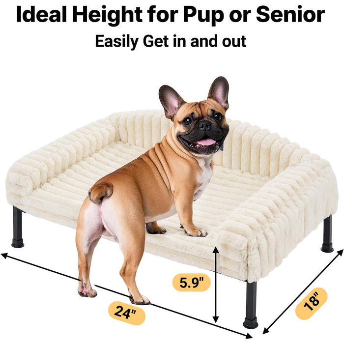 Ліжко для собак Veehoo - зручне диванчик для маленьких собак з ортопедичним матрацом, антиковзаючі ніжки, 60x45x10 см, білий