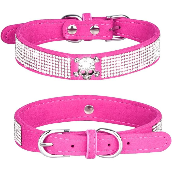 Нашийник для собак та котів Haoyueer зі стразами, м'яка замша, рожевий (M)