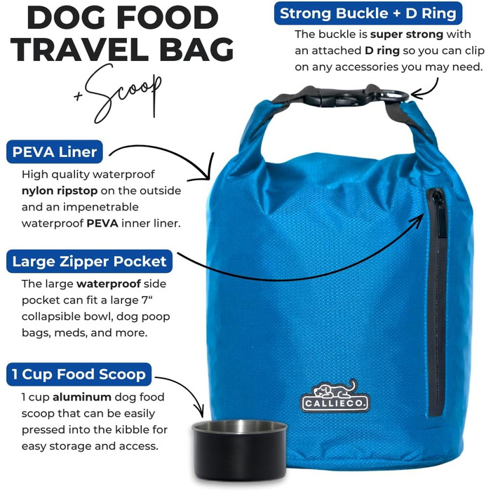 Сумка для корму для собак Callieco з лопаткою та кишенею на блискавці, водонепроникний контейнер для дому, подорожей на авто, кемпінгу, перевезень авіакомпаніями та іншого (Зелений, 32 чашки)